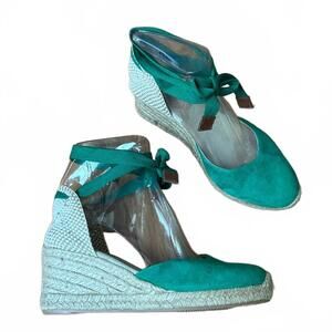BODEN Green Cassie Espadrille Wedges | Size EU 38 / US 7